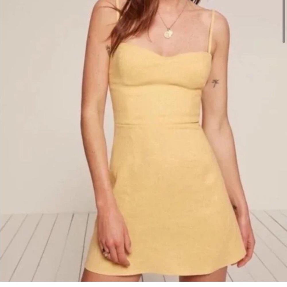 Reformation Roarke Linen Dress in Yellow